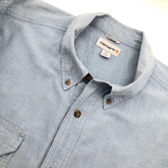 Carhartt Other - Carhartt Relaxed Fit Short Sleeve Shirt Solid Blue Button Down Cotton Men’s XL